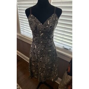 Ann Taylor Loft Brown & White Paisley Lined Sundress W/ Side Zip. Fit & Flare. 0